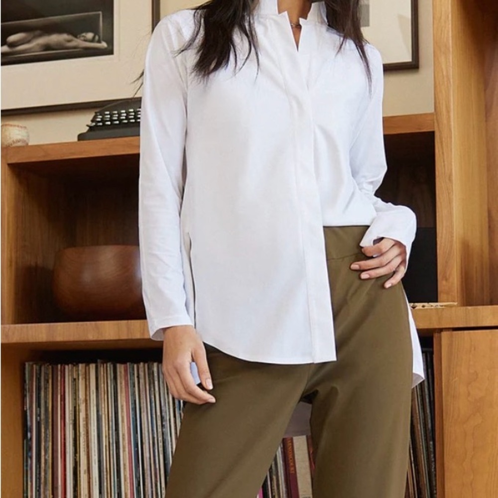 Aday White Button-Down Silk-Like Blouse - image 4